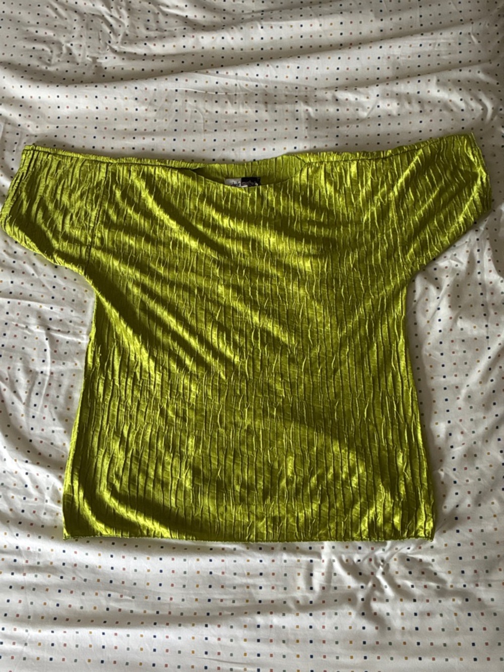 Bright Lime Green Crinkle Off-Shoulder Top